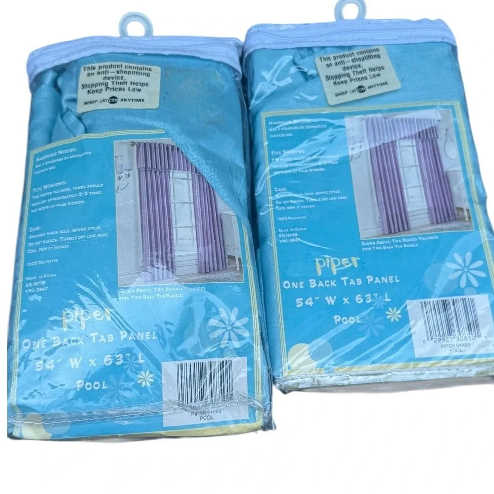 Piper One Back Tab Curtain Panel Set of 2 Pool Blue 54 x 63 Textured NEW
